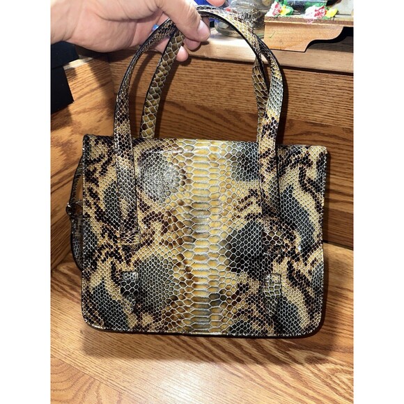 Donald J Pliner Patent Python Print Satchel Handbag - Picture 6 of 8